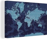 Canvas Wereldkaart - 30x20 - Wanddecoratie Wereldkaart - Abstract - Blauw