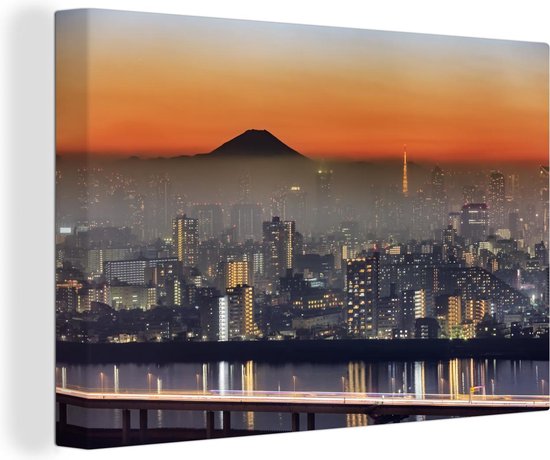 Tokio Mt Fuji mist Canvas 60x40 cm - Foto print op Canvas schilderij (Wanddecoratie)