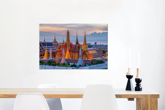 Canvas Schilderij Paleis - Thailand - Oranje - 90x60 cm - Wanddecoratie