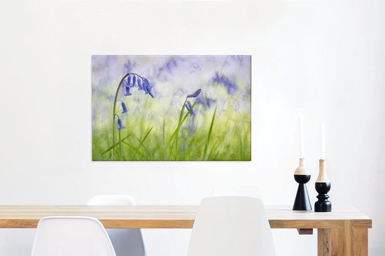 Sterhyacinten in een groen grasveld Canvas 120x80 cm - Foto print op Canvas schilderij (Wanddecoratie woonkamer / slaapkamer)
