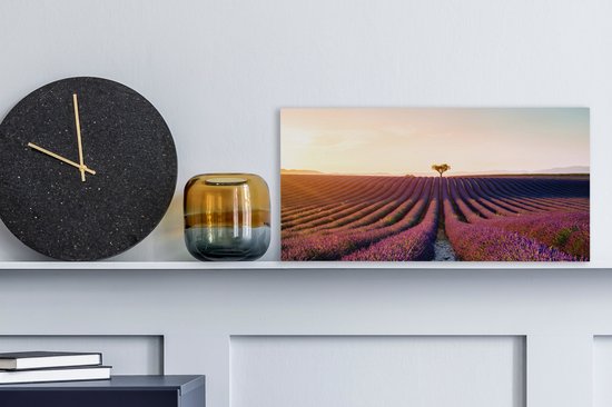Image d'un champ de lavande violette dans la toile française de Valensole 40x20 cm - Tirage photo sur toile (Décoration murale salon / chambre) / Peintures Fleurs sur toile