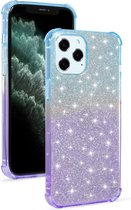 Voor iPhone 12 Max / 12 Pro gradiënt glitter poeder schokbestendig TPU beschermhoes (blauw paars)