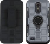 Voor LG K10 (2017) EU / US versie 3 in 1 kubus pc + TPU beschermhoes met 360 graden draaien zwarte ringhouder (grijs)