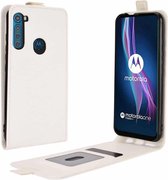Voor Motorola One Fusion + R64 Texture enkele verticale flip lederen beschermhoes met kaartsleuven en fotolijst (wit)