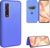 Voor OPPO Find X2 Pro Carbon Fiber Texture Magnetische Horizontale Flip TPU + PC + PU Leather Case met Card Slot (Blue)