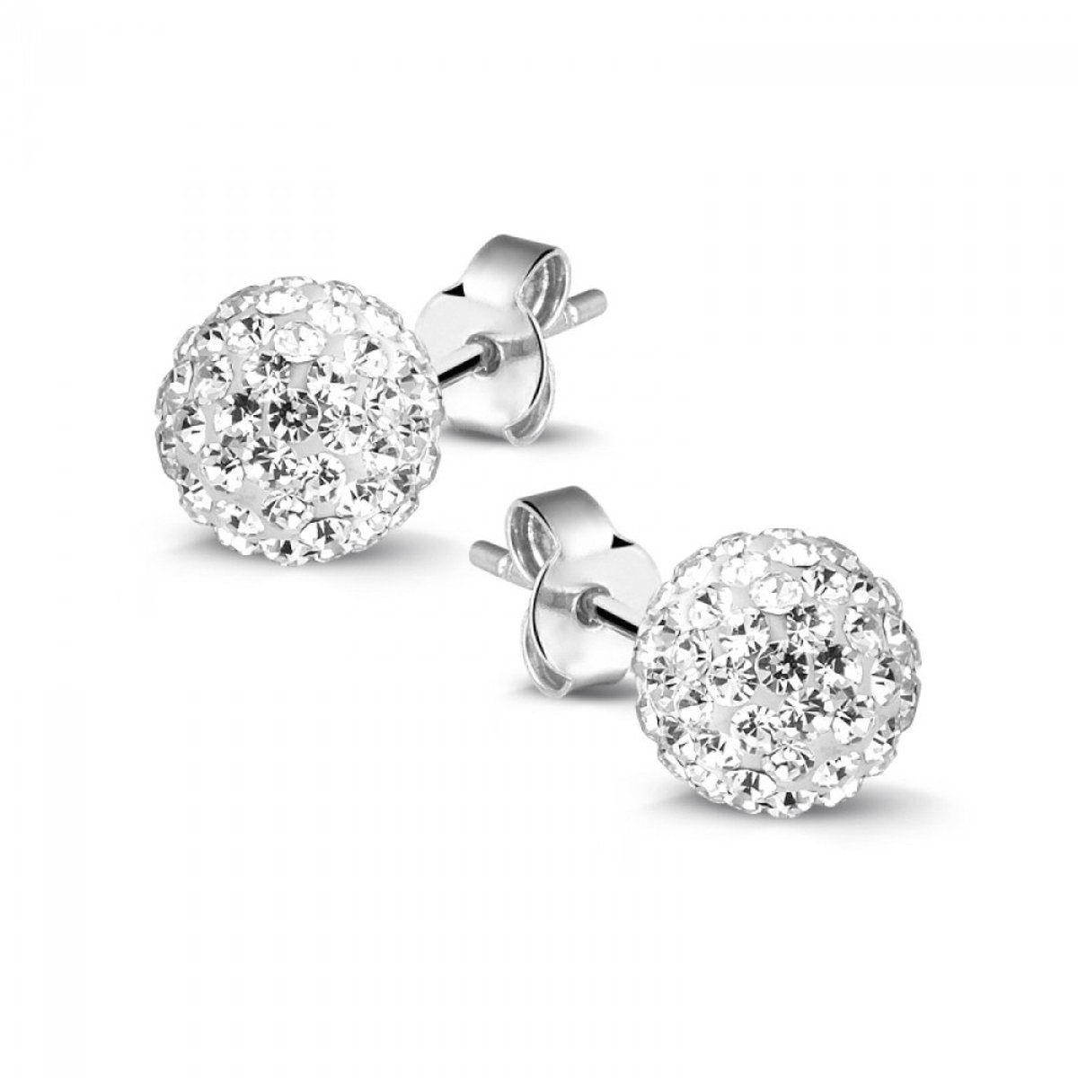 Twice As Nice Oorbellen in zilver, bol van 8 mm met witte kristallen Wit