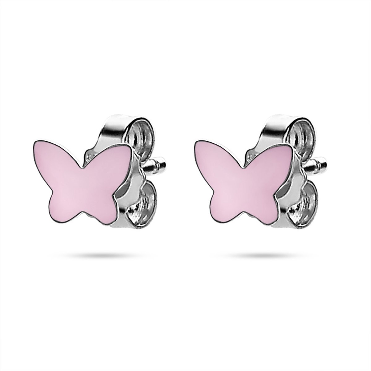 Twice As Nice Oorbellen in zilver, vlinder 7 mm, roze email  roos