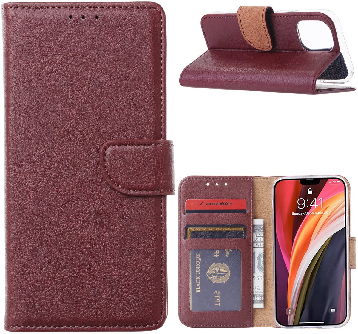 Hoesje Geschikt voor iPhone 12 Mini Hoesje met Pasjeshouder case Bordeaux