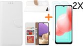 Samsung A32 hoesje bookcase Wit - Galaxy A32 4G hoesje portemonnee wallet case - A32 book case hoes cover - Galaxyt A32 4G screenprotector / 2X tempered glass