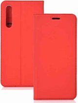 Ultradunne geperste magnetische TPU + PU lederen hoes voor Huawei P30 Lite met kaartsleuf en houder (rood)