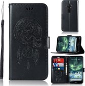 Voor Nokia 7.2 Windgong Uil Embossing Patroon Horizontale Flip Leren Case met Houder & Kaartsleuven & Portemonnee (Zwart)