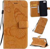 Geperst afdrukken Vlinderpatroon Horizontale flip PU lederen tas met houder & kaartsleuven & portemonnee & draagkoord voor OPPO A1K / C2 (geel)