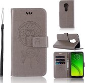 Windgong Uil Embossing Patroon Horizontale Flip Leren Case met Houder & Kaartsleuven & Portemonnee Voor Motorola Moto G7 Power (Grijs)