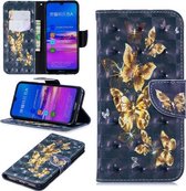 3D Gekleurde Tekening Patroon Horizontale Flip Leren Case voor Huawei Honor 8A, met Houder & Kaartsleuven & Portemonnee (Zwarte Achtergrond Vlinder)