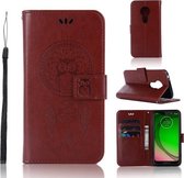 Windgong Uil Embossing Patroon Horizontale Flip Leren Case met Houder & Kaartsleuven & Portemonnee Voor Motorola Moto G7 Play (Bruin)