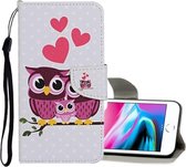 Voor iPhone 8/7 Gekleurde tekening patroon Horizontale flip lederen hoes met houder & kaartsleuven & portemonnee (Owl Family)