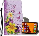Voor iPhone 11 Gekleurd tekeningpatroon Horizontaal leren flip-hoesje met houder & kaartsleuven & portemonnee (gele bloemvlinder)