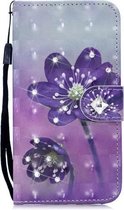 3D Diamond Encrusted Painting Pattern Gekleurde tekening Horizontale Flip PU lederen tas met houder & kaartsleuven & portemonnee voor iPhone XS Max (paarse bloem)
