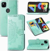 Voor Google Pixel 4a Mandala bloem reliëf horizontale flip lederen tas met beugel / kaartsleuf / portemonnee / lanyard (groen)