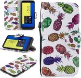 Voor Samsung Galaxy J6 (2018) (EU-versie) Gekleurd tekeningpatroon Horizontaal Flip TPU + PU lederen tas met houder & kaartsleuven & portemonnee & draagkoord (gekleurde ananas)