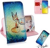 Gekleurde tekening patroon Kleurrijke magnetische gesp Horizontale flip PU lederen tas met houder & kaartsleuven & portemonnee & lanyard voor Galaxy S10e (Fox)