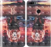 Voor Huawei Honor 9 Lite 3D Schilderij Gekleurd Tekening Patroon Horizontaal Flip TPU + PU Leren Hoesje met Houder & Kaartsleuven & Portemonnee & Lanyard (Dream Lion)