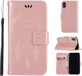 Windgong Uil Reliëfpatroon Horizontale Leren Flip Case voor iPhone XS / X, met houder & kaartsleuven en portemonnee (roségoud)