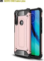 Voor Motorola One Fusion + Magic Armor TPU + pc combinatiebehuizing (roségoud)