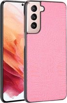 Voor Samsung Galaxy S21 5G schokbestendige krokodiltextuur pc + PU-hoes (roze)