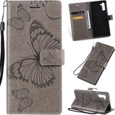 Geperst afdrukken Vlinderpatroon Horizontale flip PU lederen tas met houder en kaartsleuven en portemonnee en draagkoord voor Galaxy Note 10 (grijs)