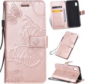 Geperst afdrukken vlinderpatroon horizontale flip PU lederen tas met houder & kaartsleuven & portemonnee & lanyard voor Galaxy A10e (rose goud)
