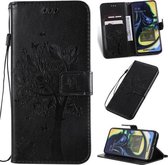 Tree & Cat Pattern Pressed Printing Horizontale Flip PU lederen tas met houder & kaartsleuven & portemonnee & lanyard voor Galaxy A80 (zwart)