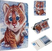 Voor iPad 4/3/2 Gekleurd tekeningpatroon Horizontaal Flip PU-leren hoes met houder en kaartsleuven (Tiger)