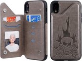 Voor iPhone XR Skull Head Embossing Pattern Schokbestendige beschermhoes met houder & kaartsleuven & portemonnee (grijs)