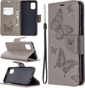 Voor Samsung Galaxy A31 Twee vlinders reliëfpatroon horizontale flip lederen tas met houder & kaartsleuf & portemonnee & lanyard (grijs)