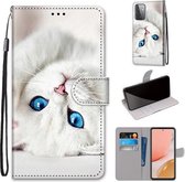 Voor Samsung Galaxy A72 5G Gekleurde Tekening Cross Textuur Horizontale Flip PU Lederen Case met Houder & Kaartsleuven & Portemonnee & Lanyard (Wit Kitten)