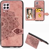 Voor Huawei P40 Lite / Nova 7i / Nova 6se Mandala Reliëf Magnetische Doek PU + TPU + PC Case met Houder & Kaartsleuven & Portemonnee & Fotolijst & Riem (Rose Goud)