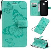 Voor Motorola E6 Play Pressed Printing Butterfly Pattern Horizontale Flip PU lederen tas met houder & kaartsleuven & portemonnee & lanyard (groen)