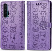 Voor Huawei Honor 20 Pro Leuke Kat en Hond Reliëf Horizontale Flip PU Leren Case met Houder / Kaartsleuf / Portemonnee / Lanyard (Lichtpaars)