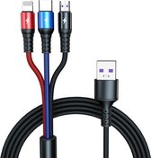 KO61 1,2 m 5A 3-in-1 USB naar 8-pins + USB-C / Type-C + micro-USB Ronde snellaaddatakabel