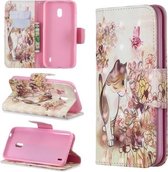 3D-gekleurde tekening patroon horizontale flip lederen tas met houder & kaartsleuven & portemonnee voor Nokia 2.2 (kat)