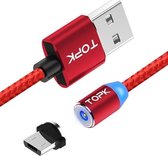 TOPK 1m 2.4A Max USB naar Micro USB Nylon gevlochten magnetische oplaadkabel met LED-indicator (rood)