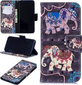 3D gekleurde tekening patroon horizontale flip lederen tas voor Redmi Note7, met houder & kaartsleuven & portemonnee (twee olifanten)