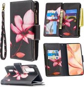 Voor OPPO Find S2 Pro Gekleurde Tekening Patroon Rits Horizontale Flip Lederen Case met Houder & Kaartsleuven & Portemonnee (Lotus)