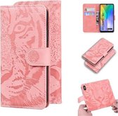 Voor Huawei Y6p Tiger Embossing Pattern Horizontale Flip lederen tas met houder & kaartsleuven & portemonnee (roze)