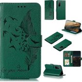 Voor Huawei Honor Play 4 Feather Pattern Litchi Texture Horizontale Flip Leren Case met Portemonnee & Houder & Kaartsleuven (Groen)