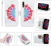 Voor Huawei P20 Afdrukken Tweekleurig Half Mandala-patroon Dubbelzijdige magnetische gesp Horizontale flip lederen tas met houder & kaartsleuven & portemonnee & fotolijst & lanyard (wit)