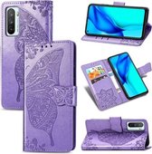 Voor Huawei Honor Play 4 Vlinder Liefde Bloem Reliëf Horizontale Flip Leren Case met Beugel / Kaartsleuf / Portemonnee / Lanyard (Lichtpaars)