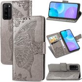 Voor Huawei Honor 30 Lite Butterfly Love Flower Reliëf Horizontale Flip Leren Case met Houder & Kaartsleuven & Portemonnee & Lanyard (Grijs)