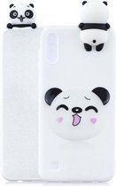 Voor Galaxy A01 schokbestendig gekleurd geverfd liggend Cartoon TPU beschermhoes (smiley panda)